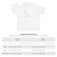 Measurement chart for a white t-shirt with dimensions labeled, including imperial and metric sizes.